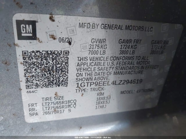 1GTP9EEL4LZ294619 GMC Sierra 1500 4wd Short Box At4