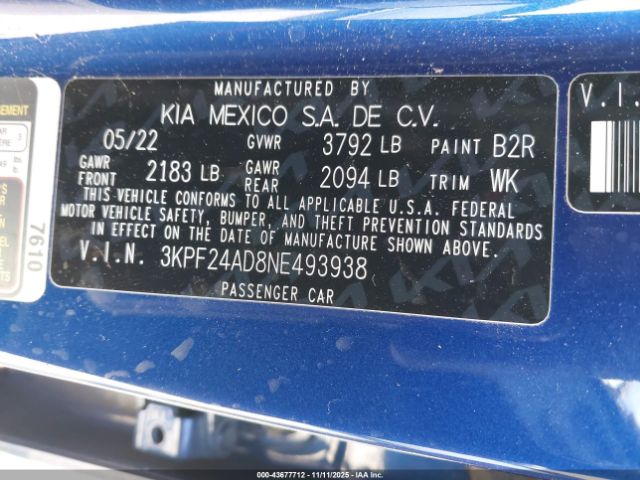 2022 KIA FORTE 3KPF24AD8NE493938 Photo 8