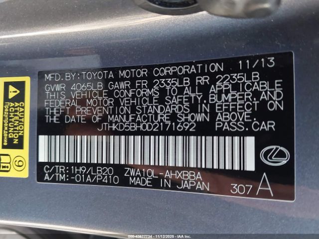 2013 LEXUS CT 200H JTHKD5BH0D2171692 Photo 8