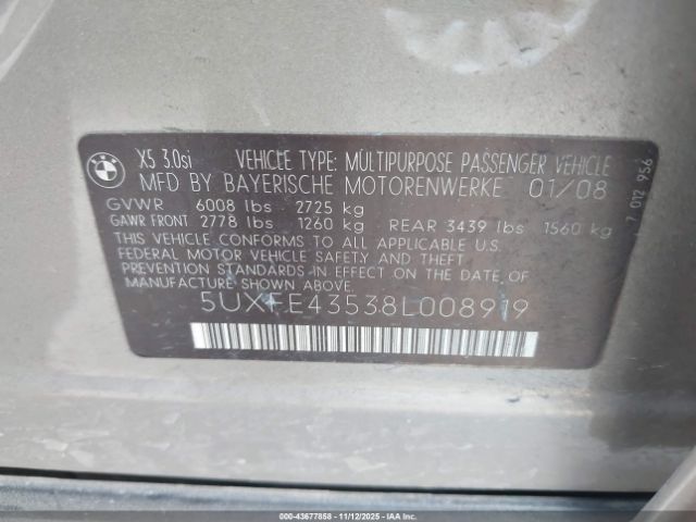 2008 BMW X5 5UXFE43538L008919 Photo 8