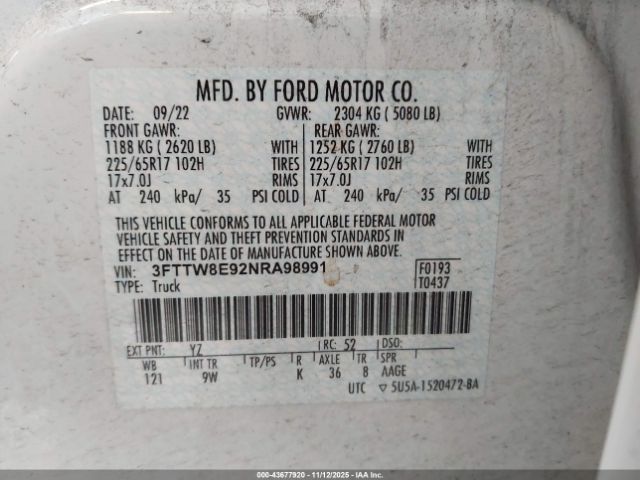 2022 FORD MAVERICK 3FTTW8E92NRA98991 Photo 8