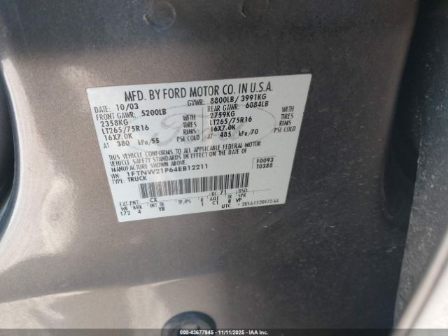 2004 FORD F-250 1FTNW21P64EB12211 Photo 8