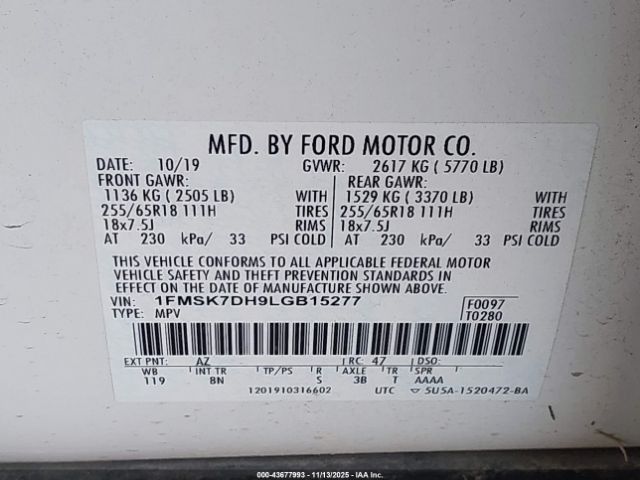 2020 FORD EXPLORER 1FMSK7DH9LGB15277 Photo 8