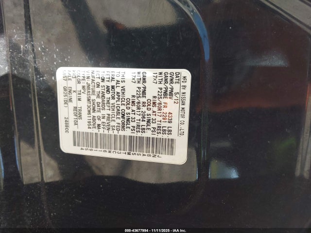 Продажа на аукционе авто 2012 Nissan Rogue Sv, vin: JN8AS5MT3CW611954, номер лота: 43677994