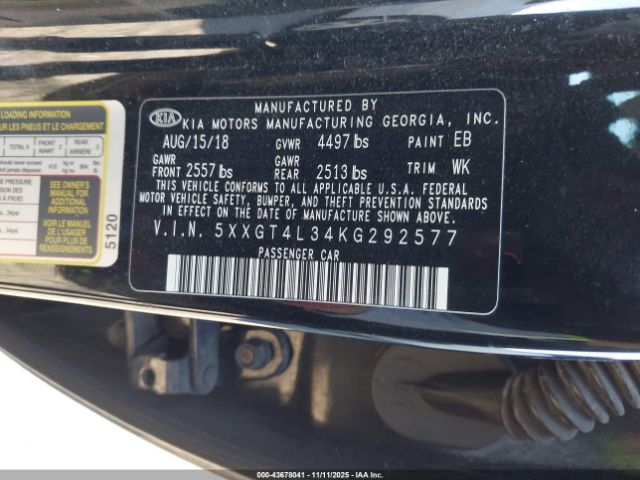 2019 KIA OPTIMA 5XXGT4L34KG292577 Photo 8