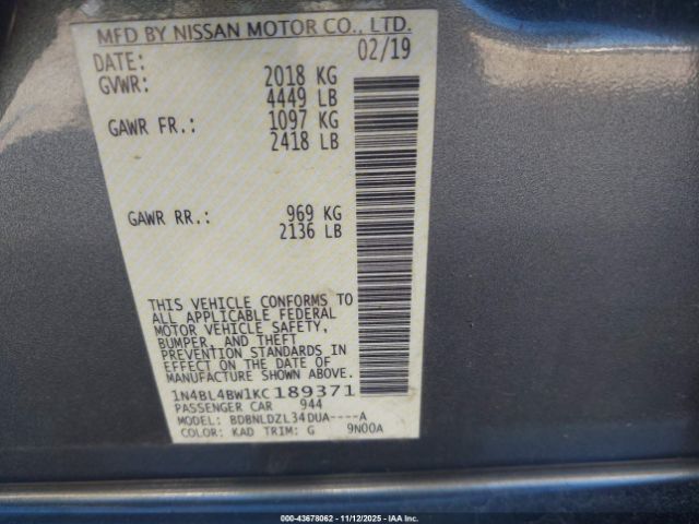 2019 NISSAN ALTIMA 1N4BL4BW1KC189371 Photo 8