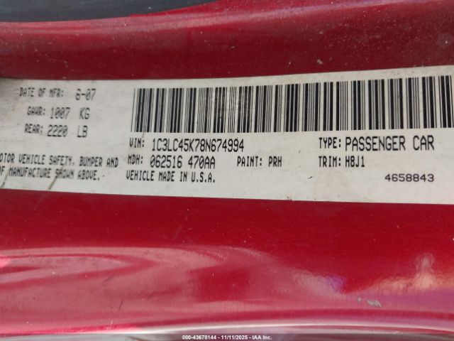 2008 CHRYSLER SEBRING 1C3LC45K78N674994 Photo 8