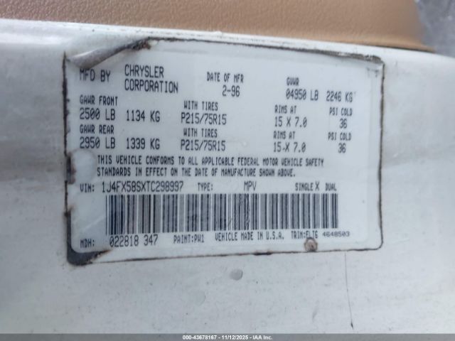 1996 JEEP GRAND CHEROKEE 1J4FX58SXTC298997 Photo 8