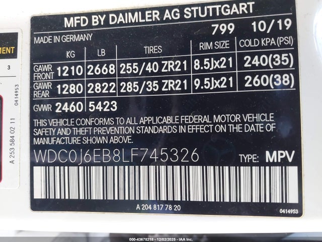 WDC0J6EB8LF745326 Mercedes-Benz Amg Glc 43 Coupe 4matic