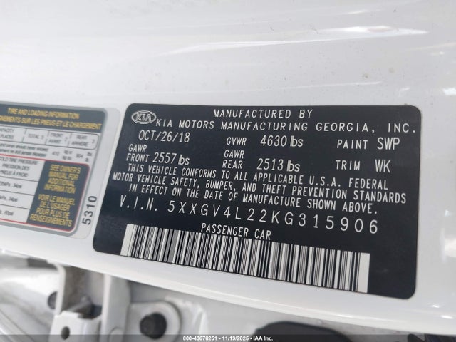 5XXGV4L22KG315906 KIA Optima Sx Turbo