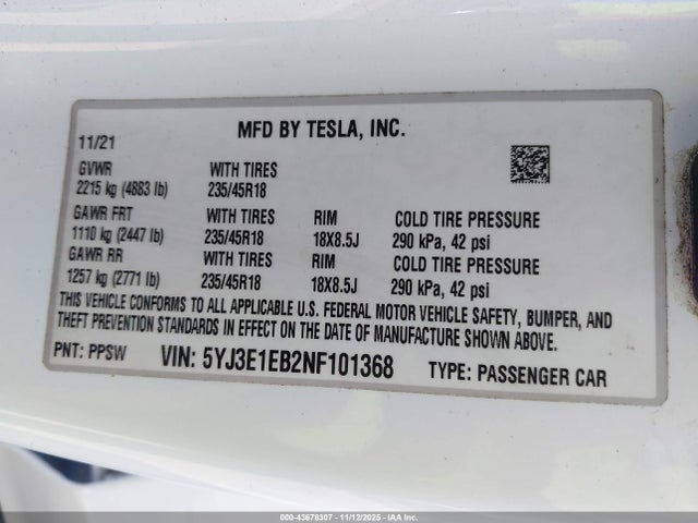 2022 TESLA MODEL 3 5YJ3E1EB2NF101368 Photo 8