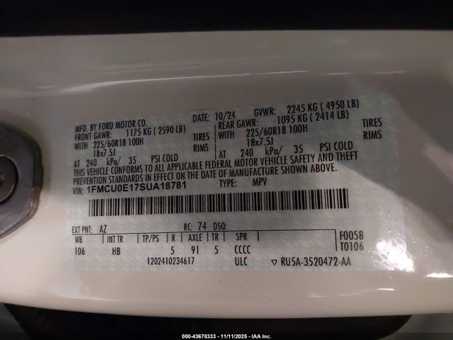 2025 FORD ESCAPE 1FMCU0E17SUA18781 Photo 8