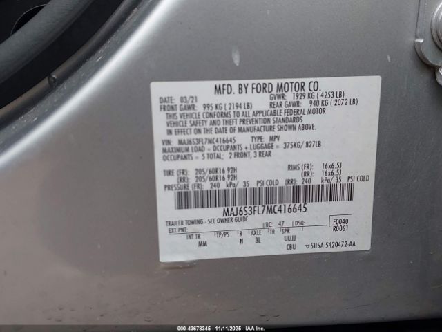 2021 FORD ECOSPORT MAJ6S3FL7MC416645 Photo 8