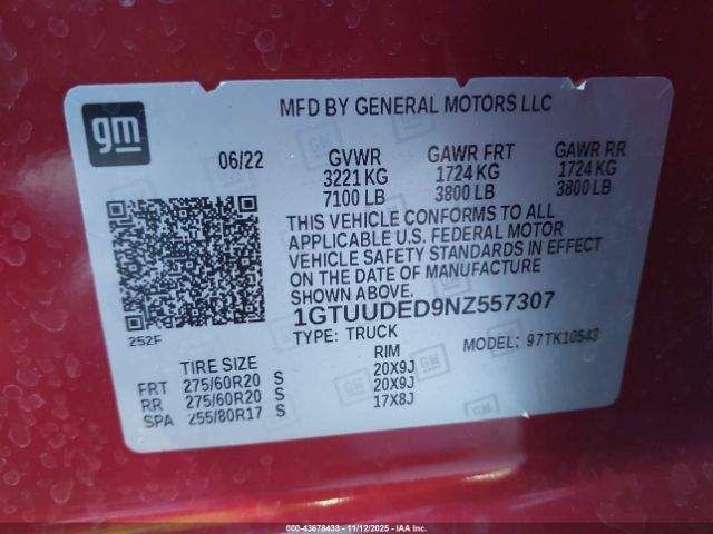 2022 GMC SIERRA 1500 1GTUUDED9NZ557307 Photo 8