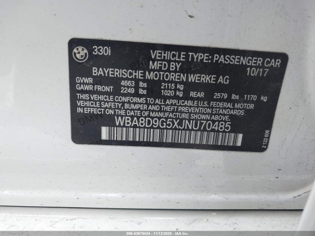 2018 BMW 330I WBA8D9G5XJNU70485 Photo 8