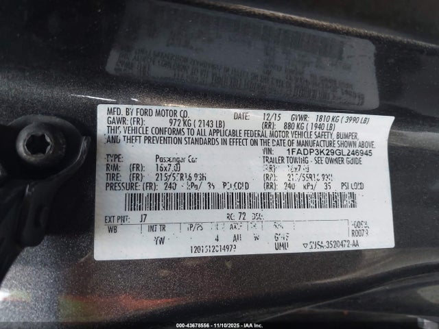 Ford Focus 2016 1FADP3K29GL246945 Image 9