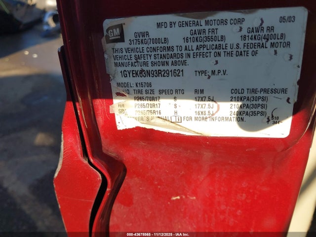 2003 CADILLAC ESCALADE 1GYEK63N93R291621 Photo 8