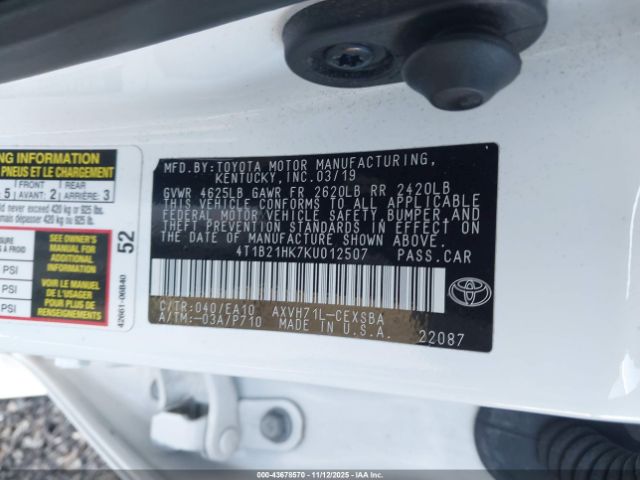 2019 TOYOTA CAMRY HYBRID 4T1B21HK7KU012507 Photo 8