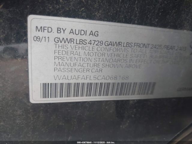 2012 AUDI A4 WAUAFAFL5CA068168 Photo 8