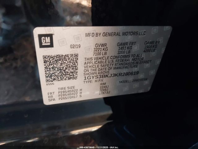 2019 CADILLAC ESCALADE 1GYS3BKJ3KR280619 Photo 8