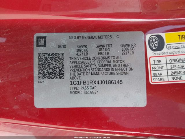 2018 CHEVROLET CAMARO 1G1FB1RX4J0186145 Photo 8