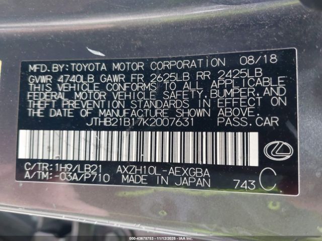 2019 LEXUS ES 300H JTHB21B17K2007631 Photo 8