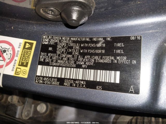 2016 TOYOTA HIGHLANDER 5TDKKRFH5GS503566 Photo 8