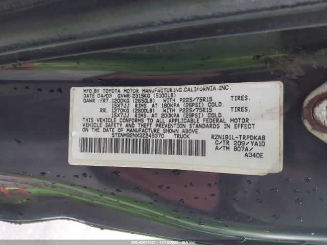 2003 TOYOTA TACOMA 5TENM92NX3Z249370 Photo 8