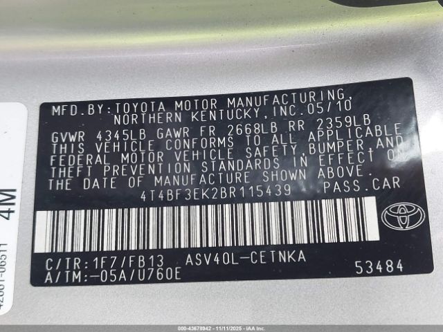 2011 TOYOTA CAMRY 4T4BF3EK2BR115439 Photo 8