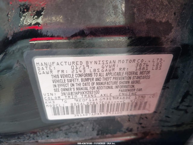 Nissan SENTRA SV 2019 3N1AB7APXKY293100 Image 9