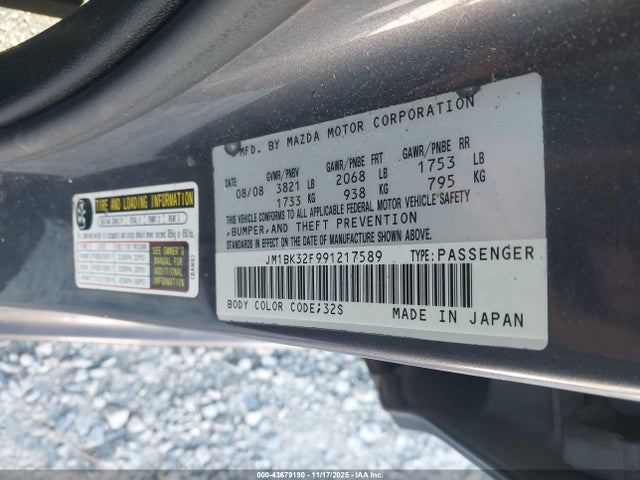 Продаж на аукціоні авто 2009 Mazda Mazda3 I, vin: JM1BK32F991217589, номер лоту: 43679190