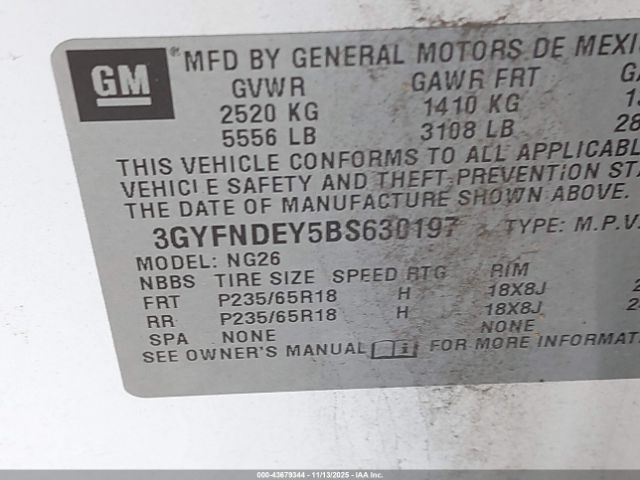 2011 CADILLAC SRX 3GYFNDEY5BS630197 Photo 8