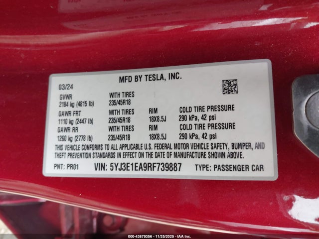 2024 TESLA MODEL 3 5YJ3E1EA9RF739887 Photo 8