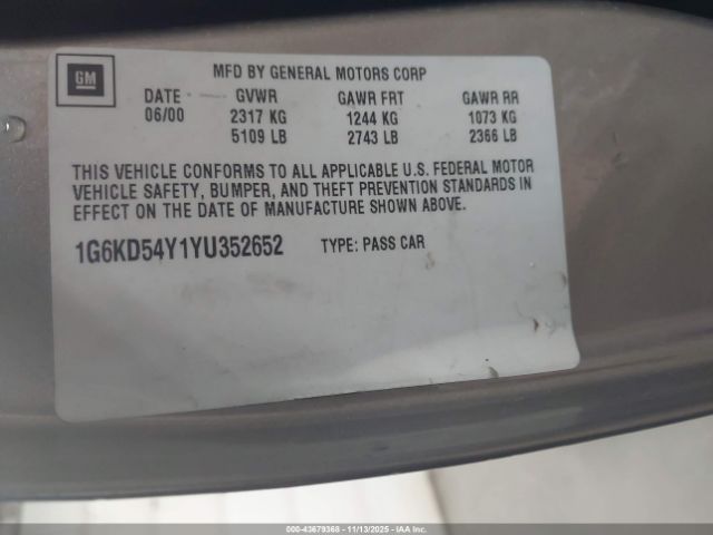 2000 CADILLAC DEVILLE 1G6KD54Y1YU352652 Photo 8