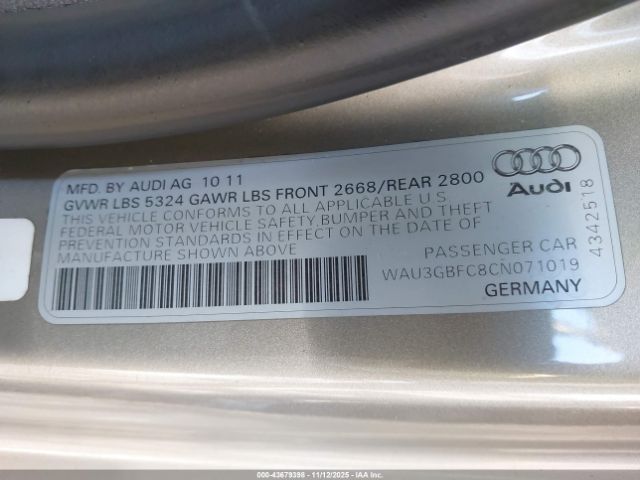 2012 AUDI A7 WAU3GBFC8CN071019 Photo 8