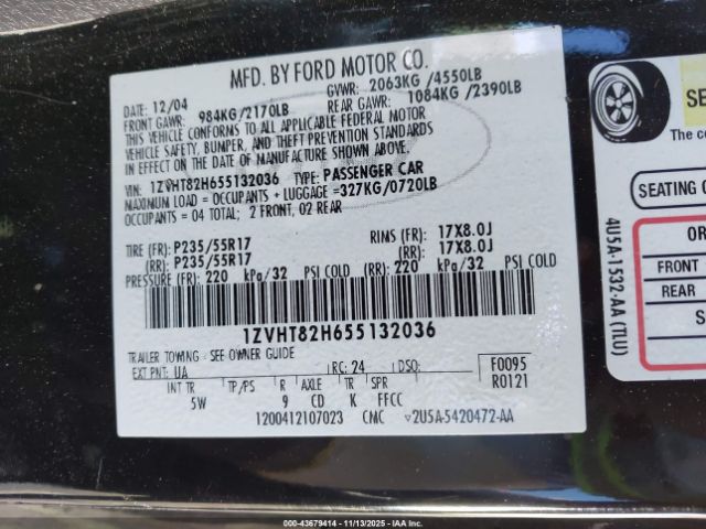 2005 FORD MUSTANG 1ZVHT82H655132036 Photo 8