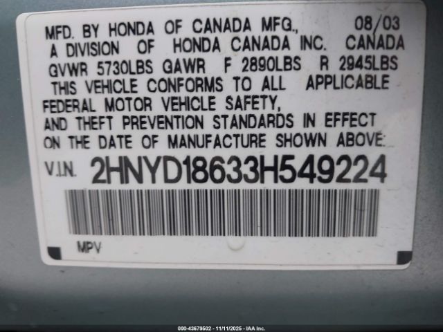 2003 ACURA MDX 2HNYD18633H549224 Photo 8