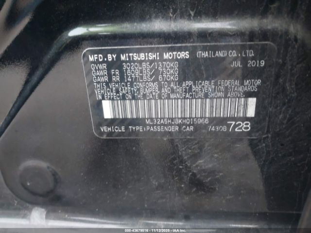 2019 MITSUBISHI MIRAGE ML32A5HJ8KH015966 Photo 8