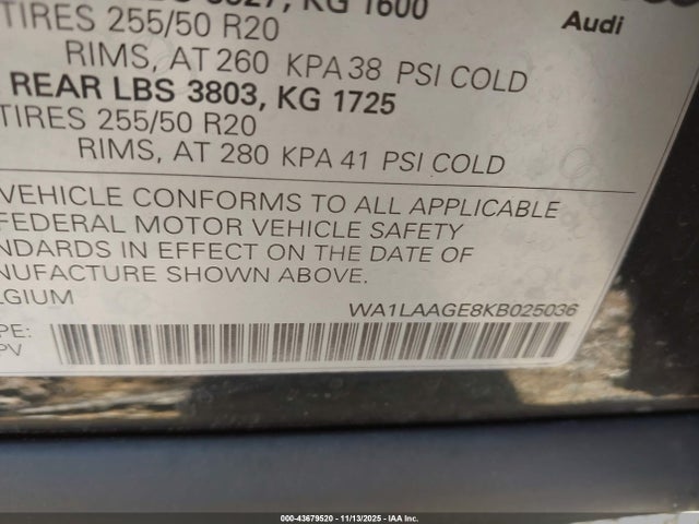 WA1LAAGE8KB025036 Audi E-tron Premium Plus