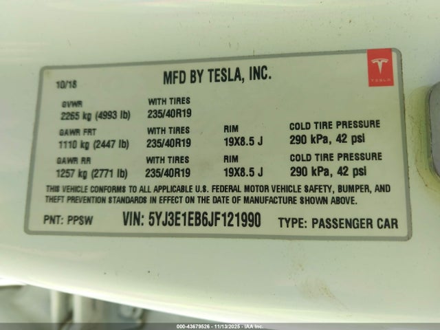 2018 TESLA MODEL 3 5YJ3E1EB6JF121990 Photo 8