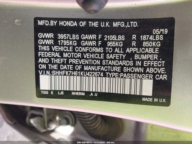 2019 HONDA CIVIC SHHFK7H61KU422674 Photo 8