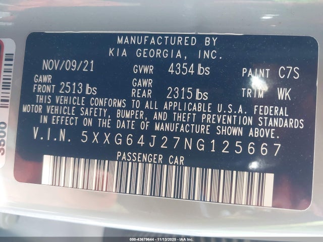 5XXG64J27NG125667 KIA K5 Gt-line