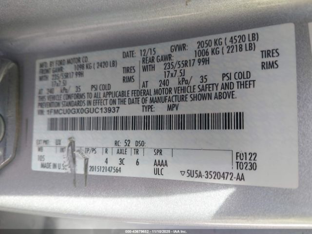 2016 FORD ESCAPE 1FMCU0GX0GUC13937 Photo 8