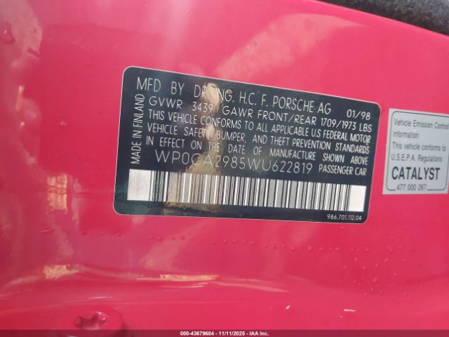 1998 PORSCHE BOXSTER WP0CA2985WU622819 Photo 8