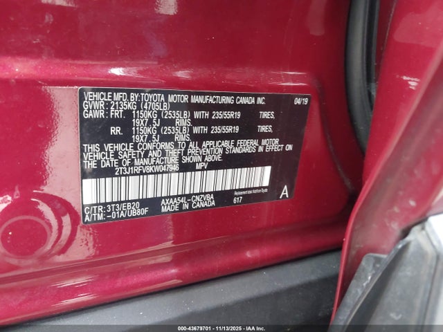 2019 TOYOTA RAV4 2T3J1RFV8KW047946 Photo 8