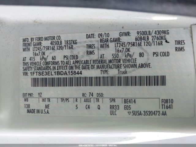 2011 FORD E-350 SUPER DUTY 1FTSE3EL1BDA15844 Photo 8