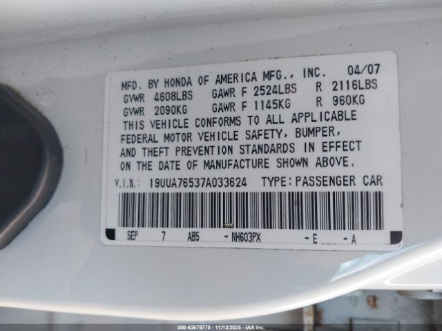 2007 ACURA TL 19UUA76537A033624 Photo 8