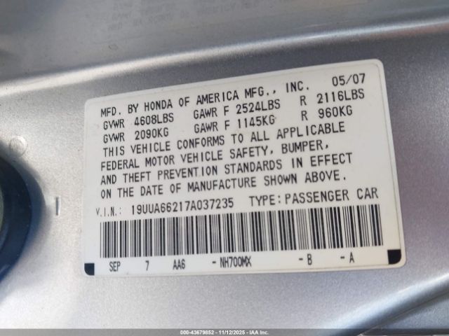 2007 ACURA TL 19UUA66217A037235 Photo 8