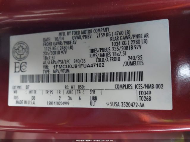 2015 FORD ESCAPE 1FMCU0J91FUA47162 Photo 8