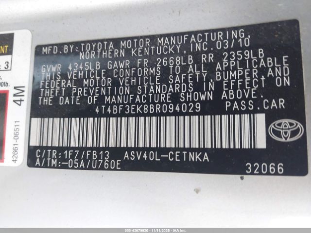 2011 TOYOTA CAMRY 4T4BF3EK8BR094029 Photo 8